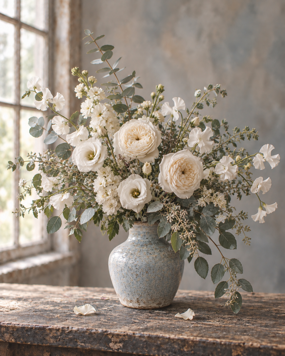Vintage Ivory white blooms with silver foliage